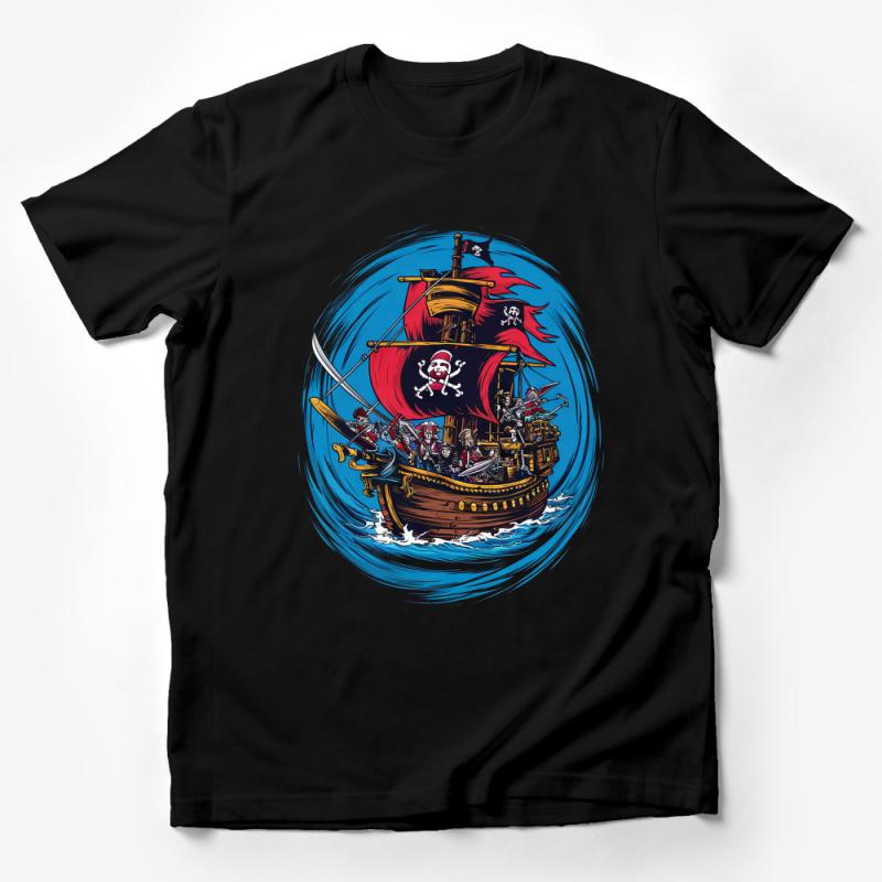 Pirate Ship Graphic Tee, Nautical Adventure T-Shirt, Men's Ocean Themed Crewneck, Vintage Style Pirate Illustration Shirt Male T-Shirt