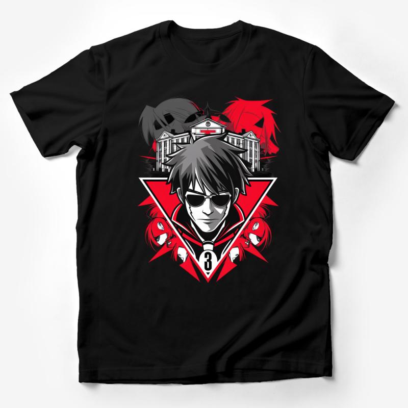 Cool Anime Hero T-Shirt, Stylish Manga Character Shirt, Red and Black Tee with Graphic Print, Casual Wear for Anime Fans Male T-Shirt