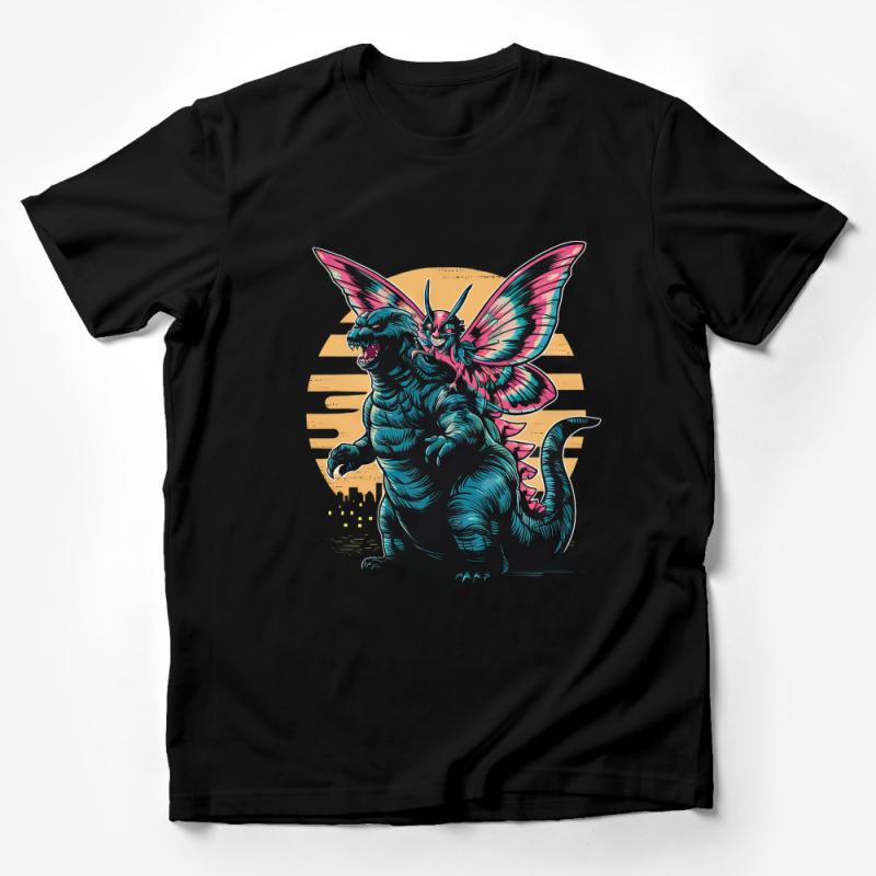 Retro Kaiju Monster Battle Graphic Tee, Vintage Style Godzilla Mothra T-Shirt, Unique Geeky Apparel, Urban Streetwear, Cool Gift Idea Male T-Shirt