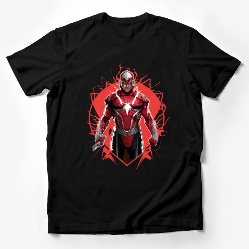 Superhero Graphic Tee for Fans, Bold Comic Character Red and White T-Shirt Design, Unisex Clothing Gift Idea Male T-Shirt