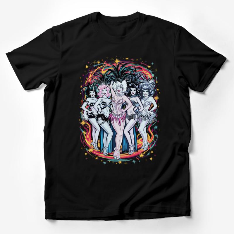 Vintage Inspired Showgirl T-Shirt, Retro Burlesque Performers, Pin-Up Girl Art Tee, Unique Graphic Design, Fashionable Casual Wear Male T-Shirt