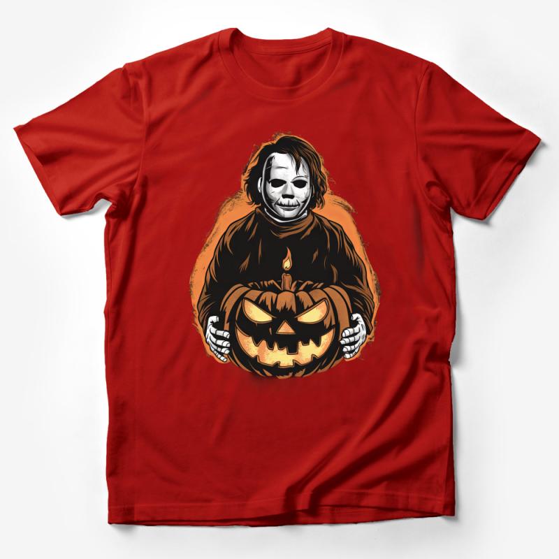 Halloween Pumpkin Horror T-Shirt, Unisex Creepy Graphic Tee, Vintage Spooky Character Design, October Nightwear, Scary Movie Fan Gift Male T-Shirt