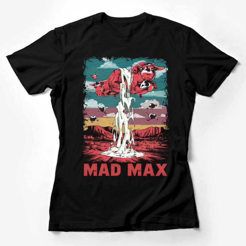 Unique Mad Max Cow Parody Graphic Tee, Unisex T-Shirt with Whimsical Animal Design, Trendy Pop Culture Casual Wear Female T-Shirt