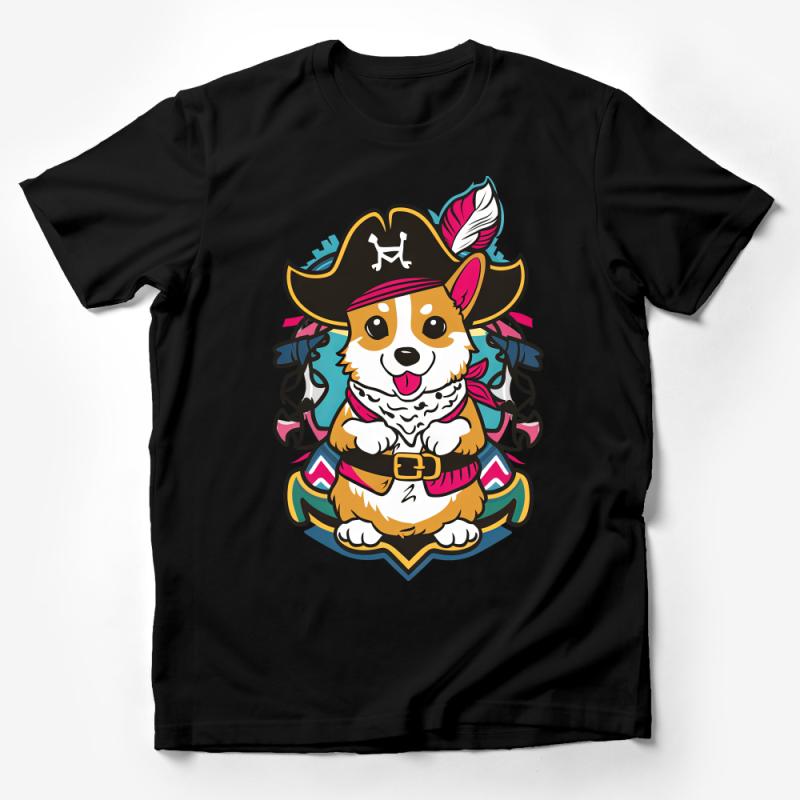 Cute Pirate Corgi T-Shirt, Funny Dog Lover Tee, Graphic Unisex Shirt for Pet Owners, Gift for Him and Her Male T-Shirt