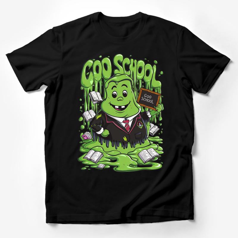 Funny Goo School T-Shirt, Slime Monster in Uniform, Cute Cartoon Education Graphic Tee, Back To School Kids and Adult Sizes Male T-Shirt