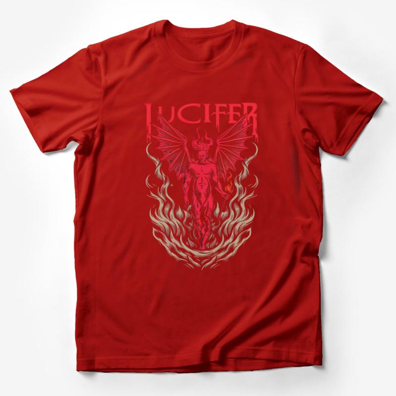 Red Lucifer Graphic Tee, Stylish Devil Art T-Shirt, Unisex Gothic Clothing, Streetwear Male T-Shirt