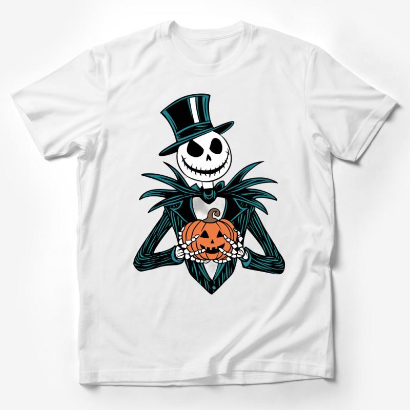 Halloween Skeleton T-Shirt, Jack Skellington Inspired, Pumpkin Graphic Tee, Spooky Holiday Apparel, Gothic Style Top Male T-Shirt