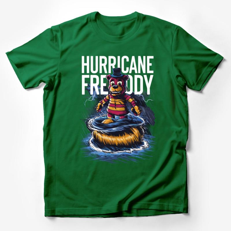 Animated Bear Character T-Shirt, Hurricane Freddy Graphic Tee, Unisex Cartoon Tornado Shirt, Fun Casual Wear for All Ages Male T-Shirt