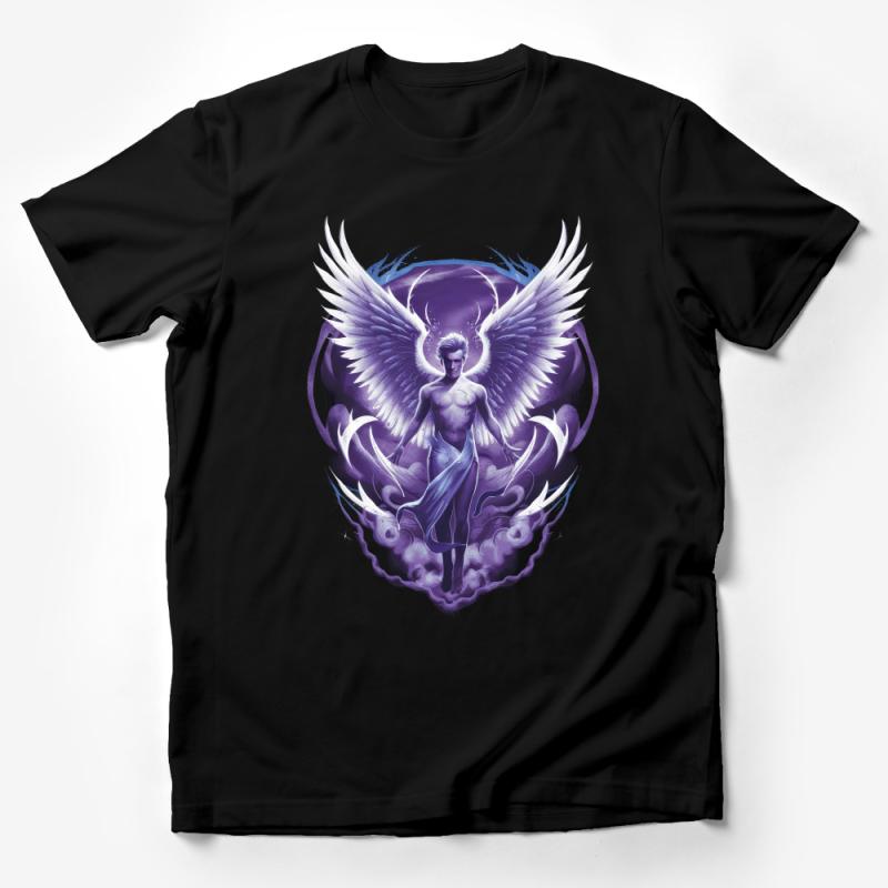 Mystical Angelic Warrior Artwork T-Shirt, Fantasy Angel Graphic Tee, Spiritual Violet and White Design, Unisex Shirt for All Occasions Male T-Shirt