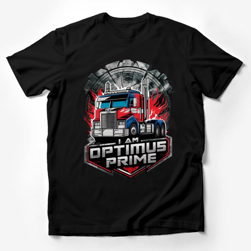 Optimus Prime T-Shirt, Transformer Robot Hero Tee, Vintage Truck Graphic, Cool Red Flames Male T-Shirt