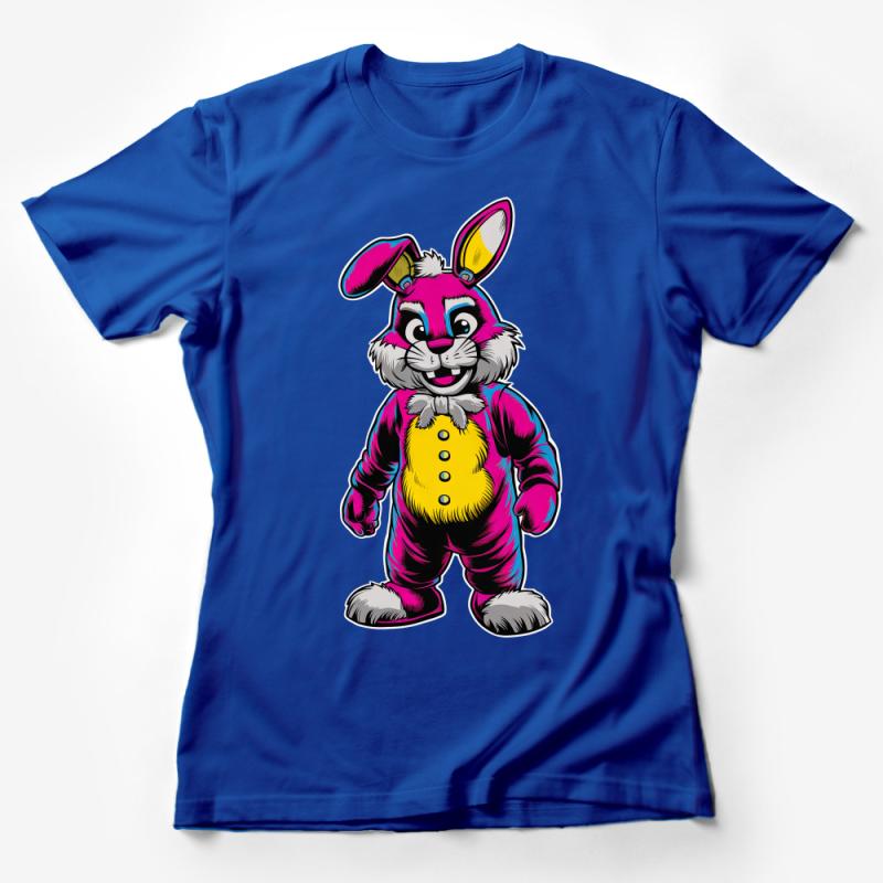 Colorful Cartoon Bunny T-Shirt, Cute Rabbit Graphic Tee, Unisex Easter Bunny Shirt, Fun Animal Character Top, Vibrant Kids and Adult Size Female T-Shirt