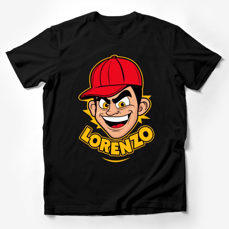 Vintage Cartoon Character Lorenzo Red Cap T-Shirt, Unisex Retro Style Tee, Hipster Graphic Shirt, Fun Casual Apparel Male T-Shirt