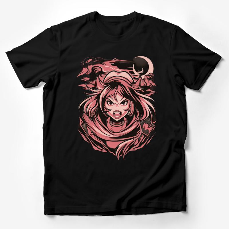 Anime Inspired Warrior Girl T-Shirt, Bold Graphic Tee with Female Fighter, Eye-Catching Streetwear Male T-Shirt