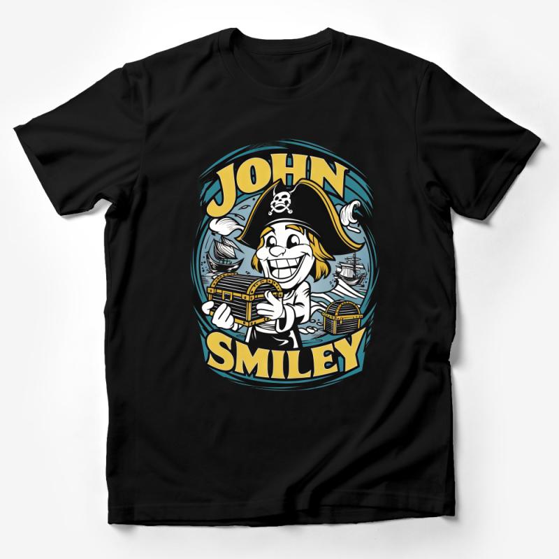 Personalized Pirate Smile Graphic Tee, John Smiley Treasure Hunt Adventure Shirt Male T-Shirt