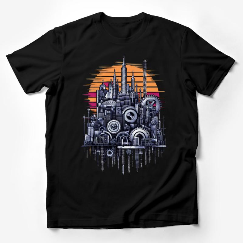 Futuristic Cityscape Mechanical Design Sunset Reflection Unisex T-Shirt Male T-Shirt