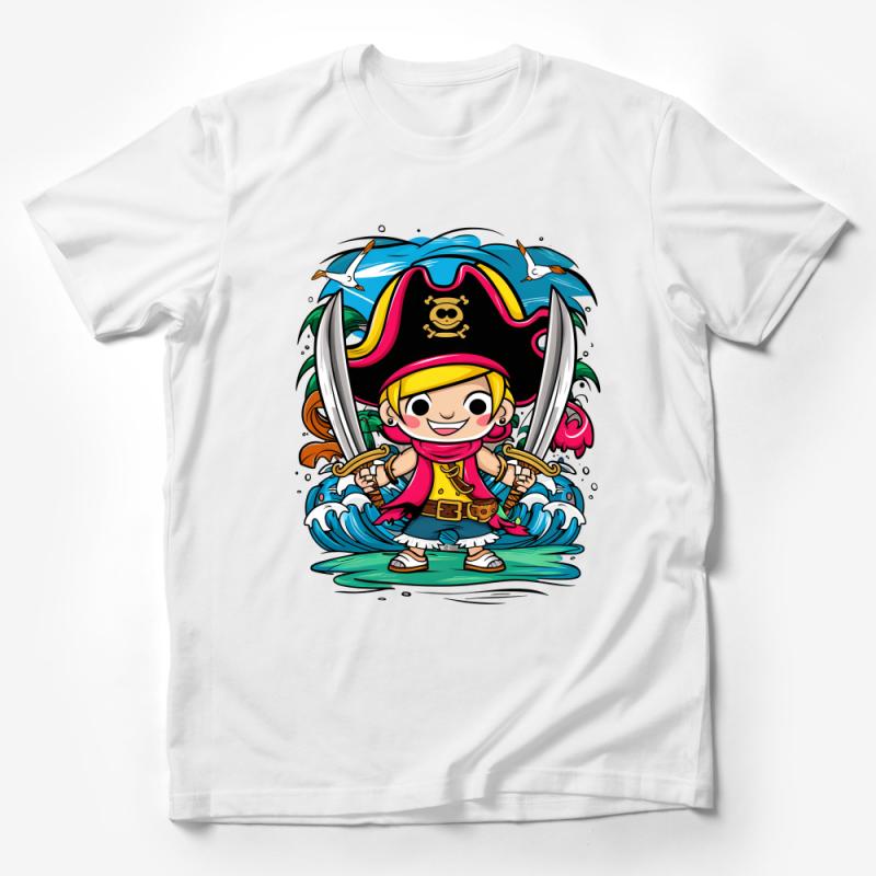 Kids Pirate T-Shirt, Cute Cartoon Pirate Graphic Tee, Boys Girls Unisex Pirate Top, Colorful Children's Captain Shirt, Gift for Kids Male T-Shirt