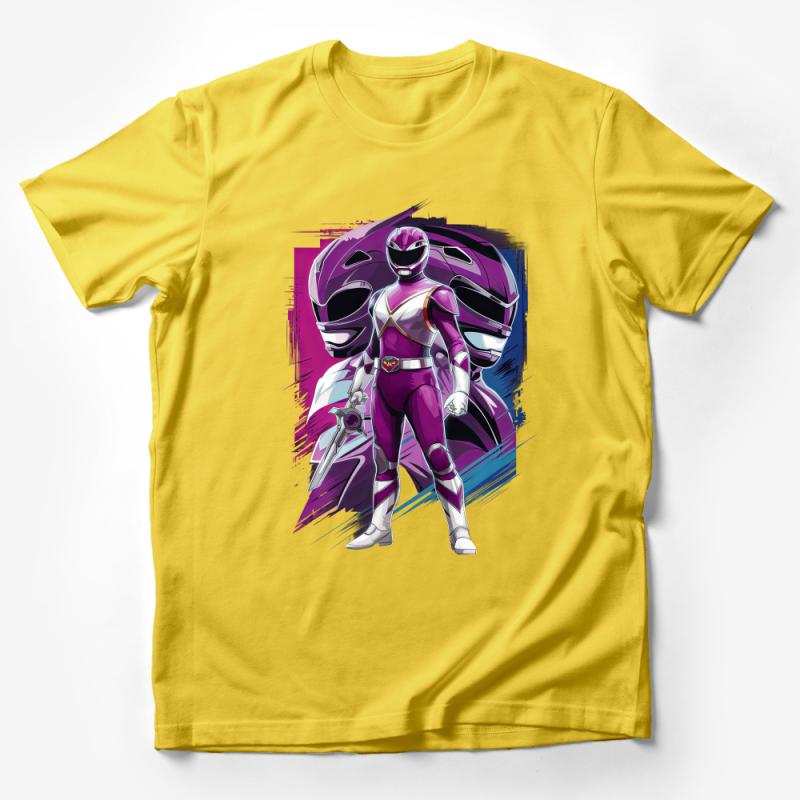 Vibrant Purple Power Ranger Hero Graphic Tee, Cool Retro Style T-Shirt for Fans Male T-Shirt