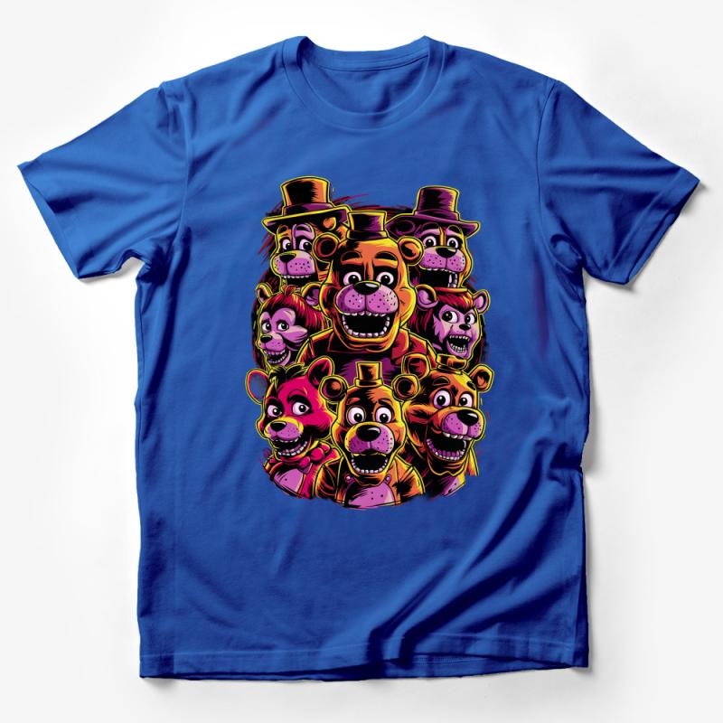 Colorful Bear Characters T-Shirt, Fun Cartoon Animal Tee, Unique Graphic Design Top, Whimsical Bear Faces Shirt Male T-Shirt