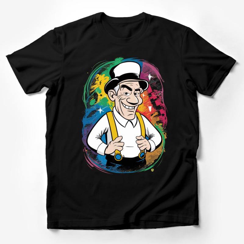 Vintage Style Cartoon Gentleman T-shirt, Colorful Retro Comic Character Tee, Unique Graphic Top for Him Male T-Shirt