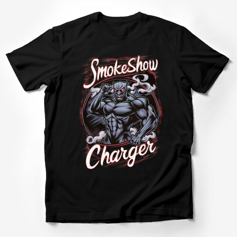 Men's SmokeShow Charger T-Shirt, Bodybuilding Graphic Tee, Muscle Demon Art Shirt, Unique Design Athletic Apparel, Gym Wear Male T-Shirt