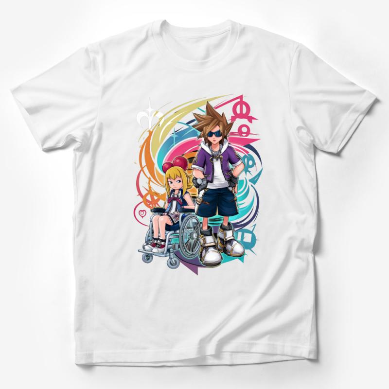 Unique Fantasy Gaming Duo T-Shirt, Colorful Artwork Tee, Wheelchair Inclusive, Unisex Top, Casual Wear, Gift for Gamers Male T-Shirt