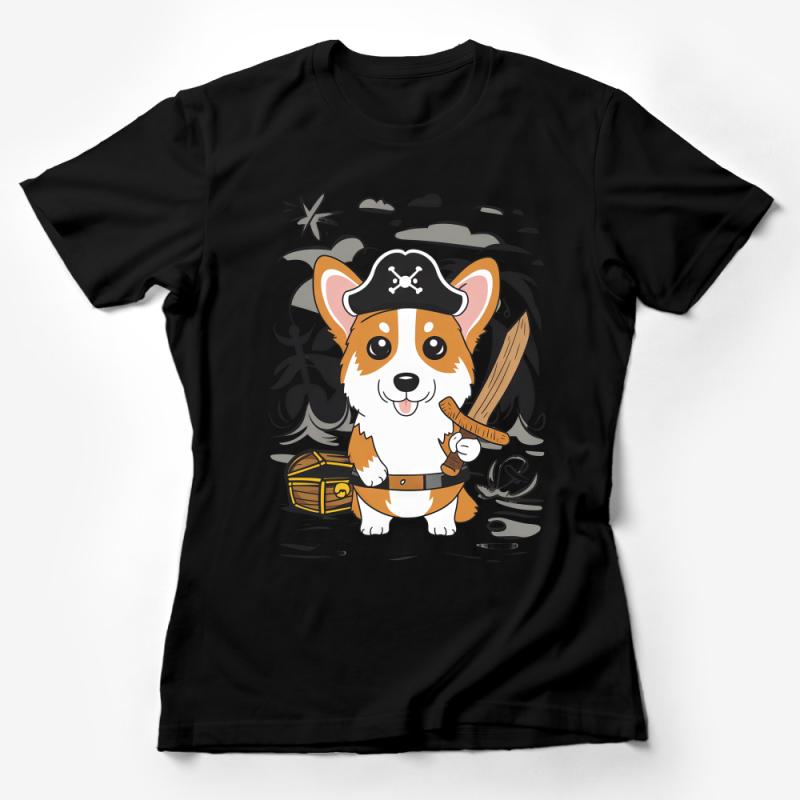 Pirate Corgi T-Shirt, Cute Dog Lover Tee, Unisex Graphic T-Shirt, Treasure Hunt Theme, Summer Casual Wear, Fun Animal Shirt Female T-Shirt