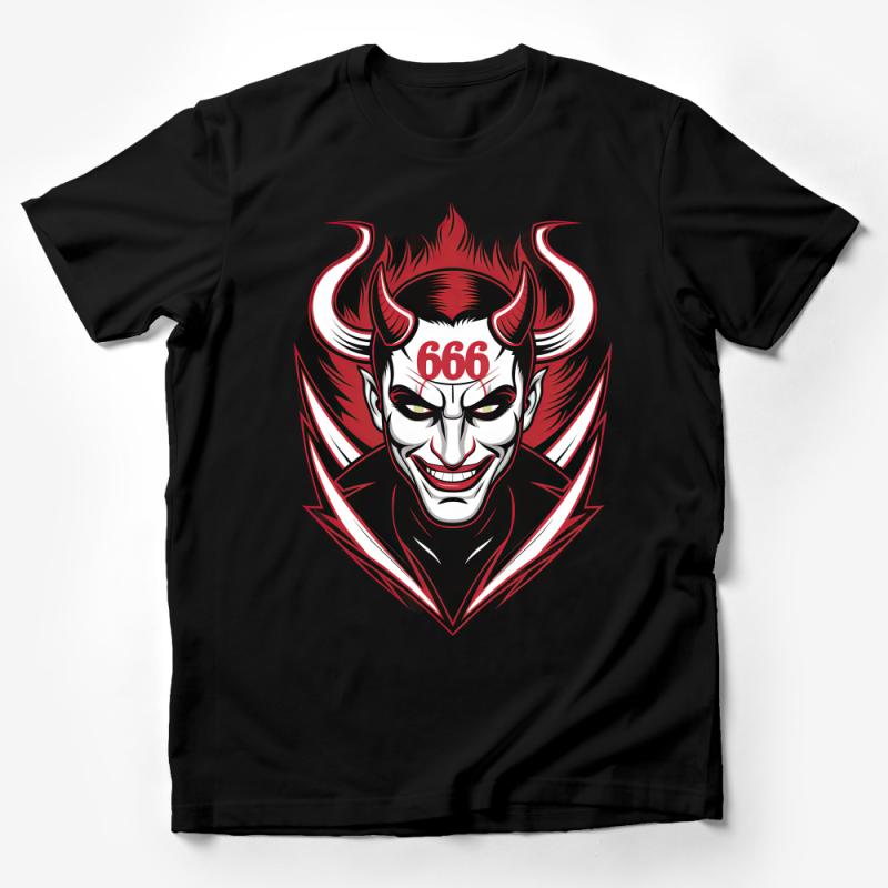 Fiery Red Devil Graphic Print T-Shirt, Occult 666 Bold Illustration, Unisex Apparel Male T-Shirt