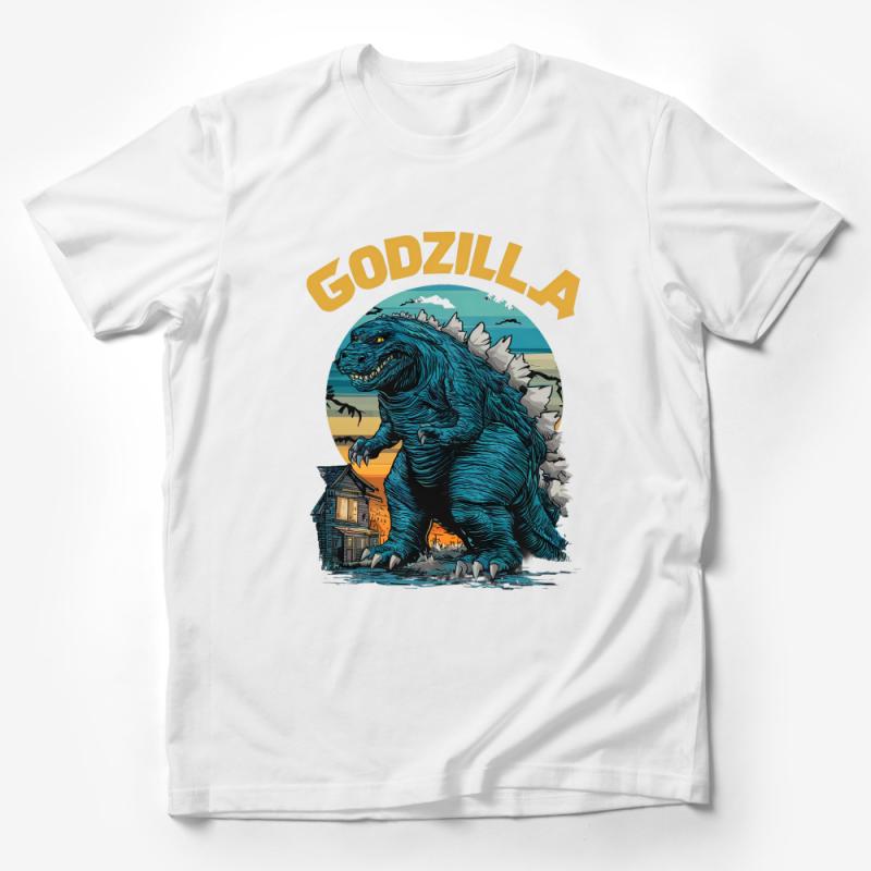 Vintage Godzilla Sunset Graphic T-Shirt, Retro Kaiju Monster Tee, Classic Film Fan Apparel Male T-Shirt