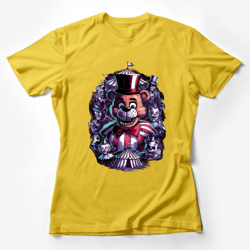 Vintage Circus Bear T-Shirt, Colorful Carnival Graphic Tee, Unisex Retro Style Shirt, Unique Illustration Top, Cool Circus Themed Apparel Female T-Shirt