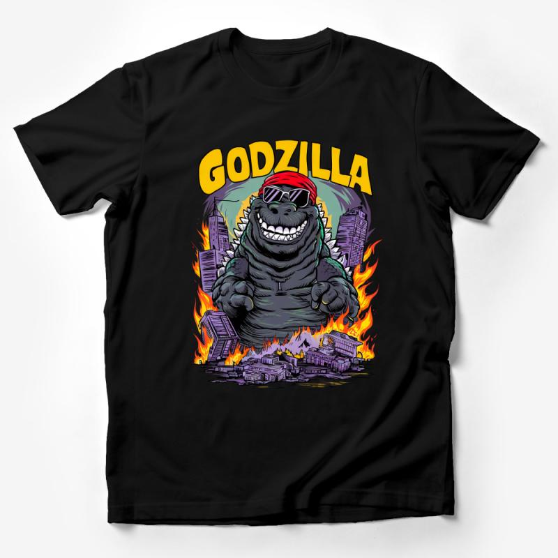 Godzilla T-Shirt, Cool Sunglasses Monster, Urban Tokyo Fire Graphic Tee, Unisex Pop Culture Shirt, Unique Illustration Streetwear Male T-Shirt