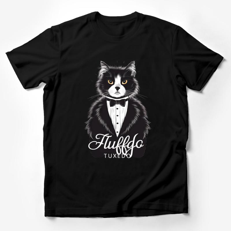 Fluffy Tuxedo Cat T-Shirt, Whimsical Feline Formal Wear Graphic Tee, Cute Bowtie Cat Lover Gift Male T-Shirt