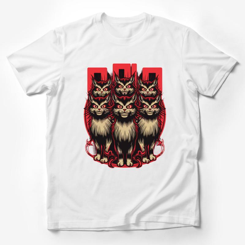 Unique Multi-Cat Totem T-Shirt, Artistic Feline Design Tee, Graphic Cat Lovers Gift, Unisex Cat Totem Apparel Male T-Shirt