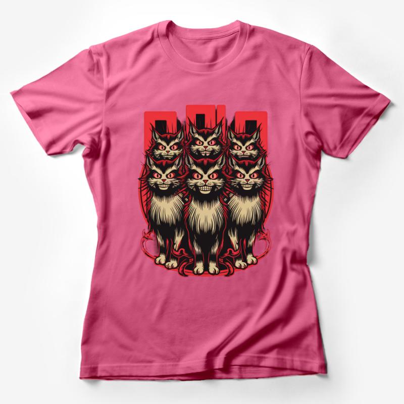 Unique Multi-Cat Totem T-Shirt, Artistic Feline Design Tee, Graphic Cat Lovers Gift, Unisex Cat Totem Apparel Female T-Shirt