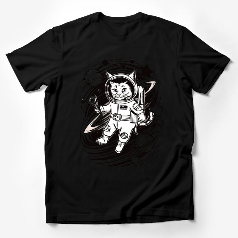 Astronaut Cat T-Shirt, Space Kitty Tee, Cosmic Feline Explorer Shirt, Unisex Adult Clothing, Science Fiction Fan Wear Male T-Shirt