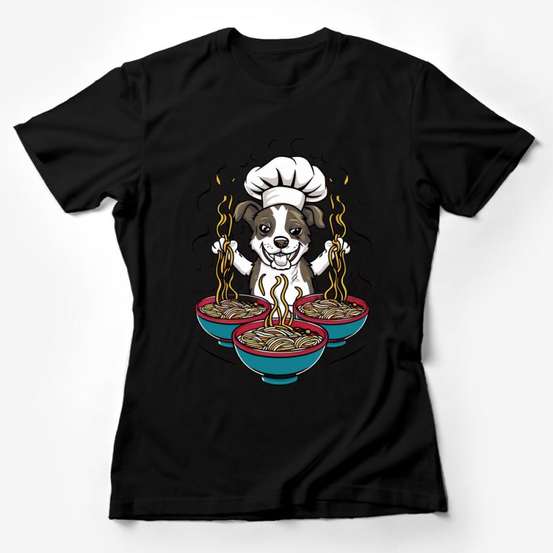 Cartoon Chef Dog T-Shirt, Cute Puppy Cooking Spaghetti, Funny Animal Tee, Unisex Graphic Shirt, Foodie Gift Idea, Kitchen Apparel Female T-Shirt