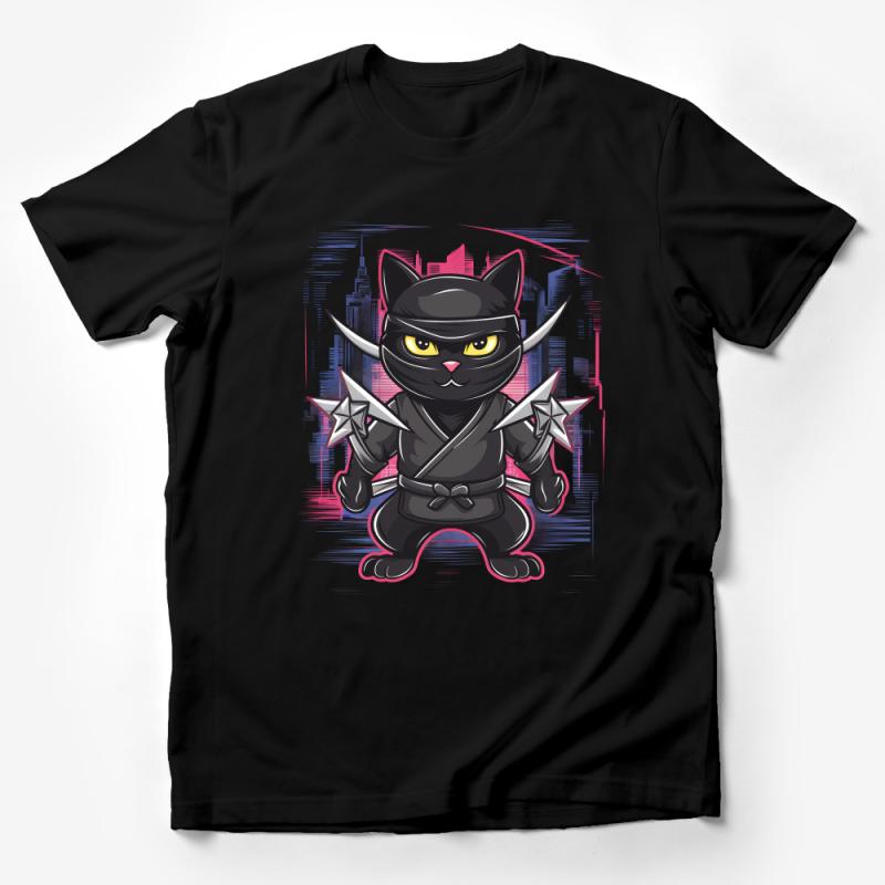 Ninja Cat T-Shirt, Cute Martial Arts Kitty Graphic Tee, Urban Feline Warrior, Unisex Male T-Shirt