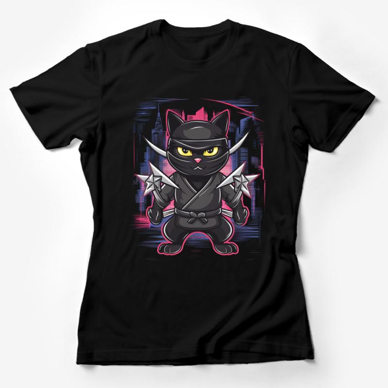 Ninja Cat T-Shirt, Cute Martial Arts Kitty Graphic Tee, Urban Feline Warrior, Unisex Female T-Shirt