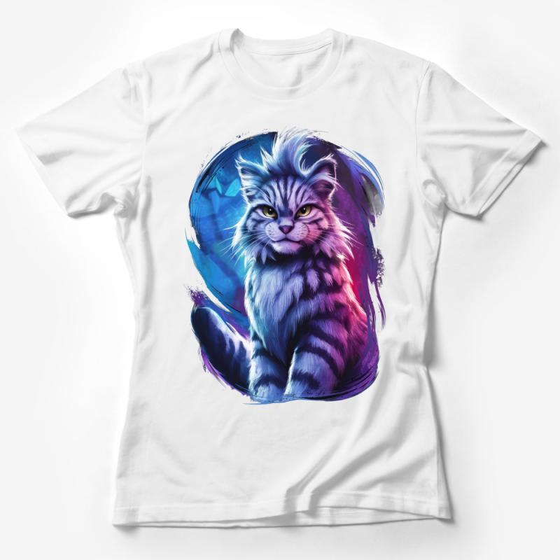 Vibrant Fantasy Cat T-Shirt, Colorful Feline Graphic Tee, Women's Casual Wear, Unique Animal Art Shirt, Unisex Gift Female T-Shirt