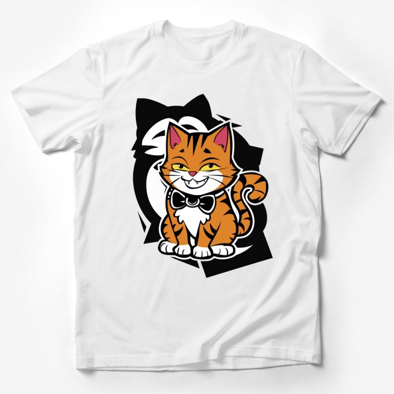 Charming Orange Tabby Cat T-Shirt, Cute Smiling Cat with Bowtie, Unisex Cat Lover Tee, Casual Feline Graphic Shirt, Pet Owner Gift Idea Male T-Shirt