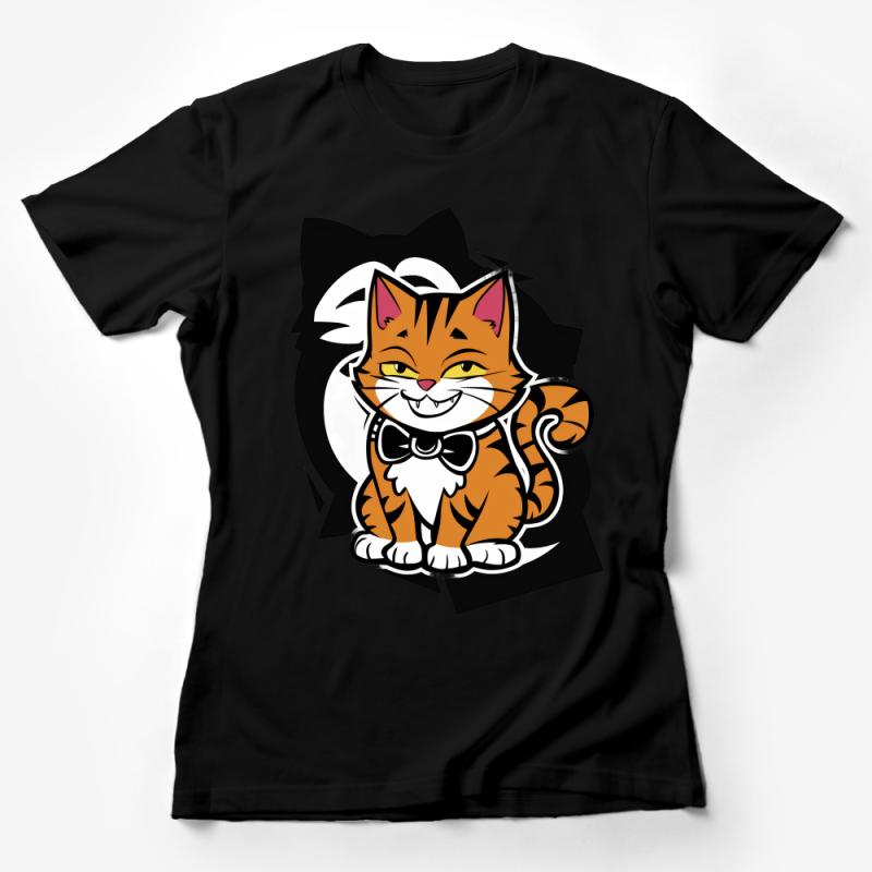 Charming Orange Tabby Cat T-Shirt, Cute Smiling Cat with Bowtie, Unisex Cat Lover Tee, Casual Feline Graphic Shirt, Pet Owner Gift Idea Female T-Shirt