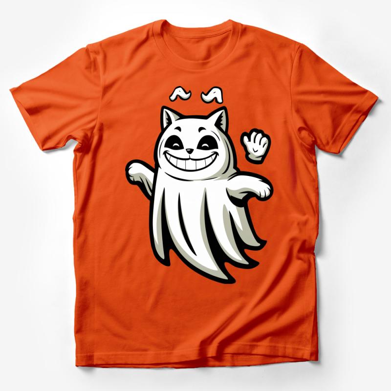 Cute Ghost Cat T-Shirt, Funny Halloween Kitty Graphic Tee, Unisex Casual Ghostly Cat T-Shirt for All Ages Male T-Shirt