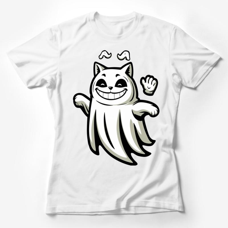 Cute Ghost Cat T-Shirt, Funny Halloween Kitty Graphic Tee, Unisex Casual Ghostly Cat T-Shirt for All Ages Female T-Shirt