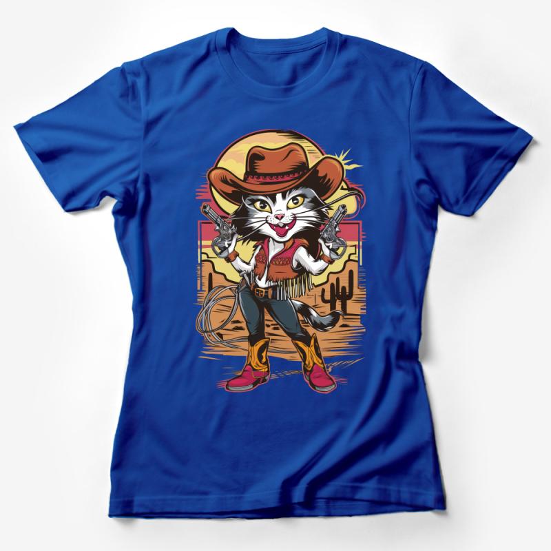 Wild West Cat T-Shirt, Cowboy Kitten Graphic Tee, Fun Western Feline Shirt, Unisex Adult Clothing Female T-Shirt