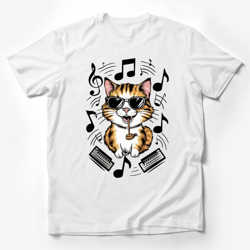 Cool Cat T-Shirt, Music Lover Tee, DJ Kitty Graphic Shirt, Whiskers and Notes, Unisex Cotton Shirt Male T-Shirt