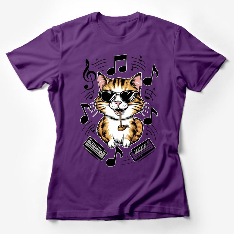 Cool Cat T-Shirt, Music Lover Tee, DJ Kitty Graphic Shirt, Whiskers and Notes, Unisex Cotton Shirt Female T-Shirt