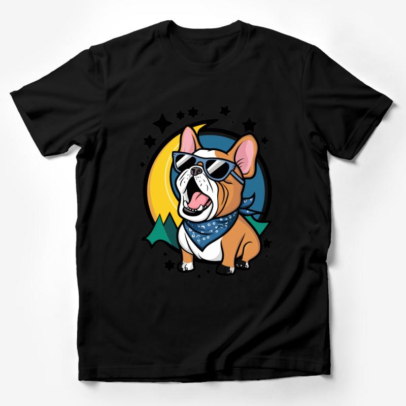 Cool Dog with Sunglasses Graphic Tee, Hipster Bulldog T-Shirt, Unisex Adult Casual Wear, Pet Lover Gift Male T-Shirt