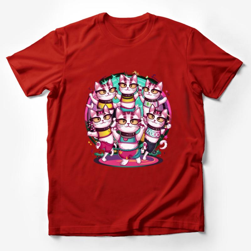 Funky Cat Band T-Shirt, Colorful Cartoon Cats Musical, Unisex Tee, Vibrant Cat Lovers Gift, Unique Kitty Band Graphic Design Shirt Male T-Shirt