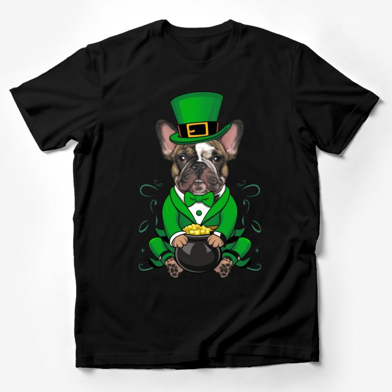 Cute French Bulldog St. Patrick's Day T-Shirt, Green Top Hat and Bow Tie, Shamrock Party Tee, Unisex Adult Clothing, Dog Lovers Gift Male T-Shirt