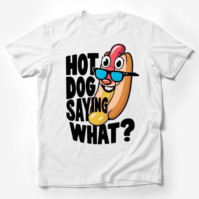 Funny Hot Dog Saying What T-Shirt, Cartoon Hotdog Tee, Quirky Food Humor Shirt, Unisex Graphic Tee for All Ages Male T-Shirt