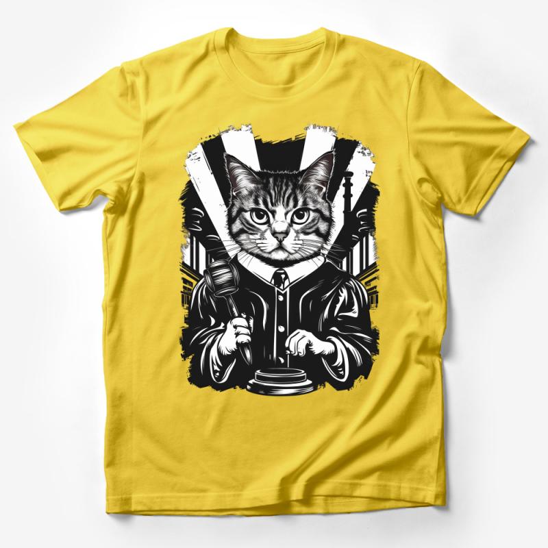 Judge Cat T-Shirt, Funny Cat Lawyer Graphic Tee, Pet Lovers Courtroom Humor Shirt, Legal Profession Kitty Apparel, Unique Gift Male T-Shirt